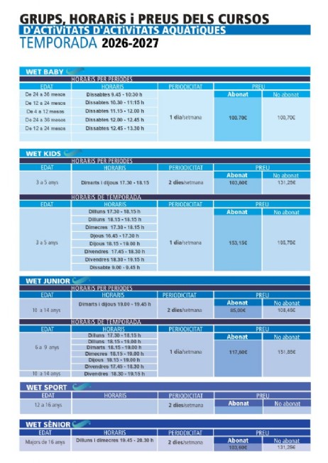 CURSOS ACTIVITATS AQU�TIQUES 2026
