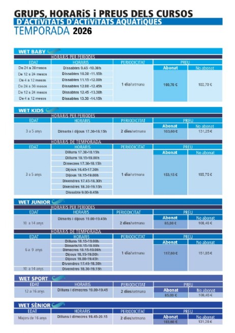 CURSOS ACTIVITATS AQU�TIQUES 2026